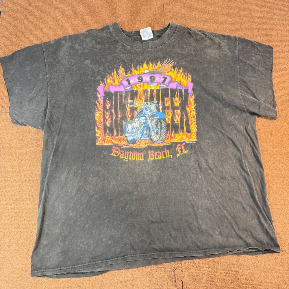Vintage 1997 Daytona Beach Bike Week T Shirt Hanes Beefy 3XL Faded Black 90s Tee